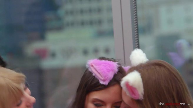 Красотки с анальными хвостиками дрочат друг другу попки